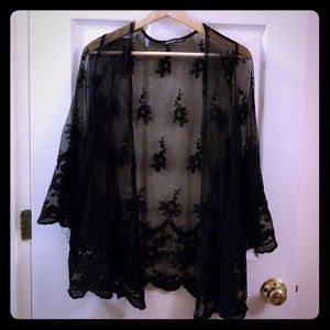 Vintage floral sheer mesh cardigan